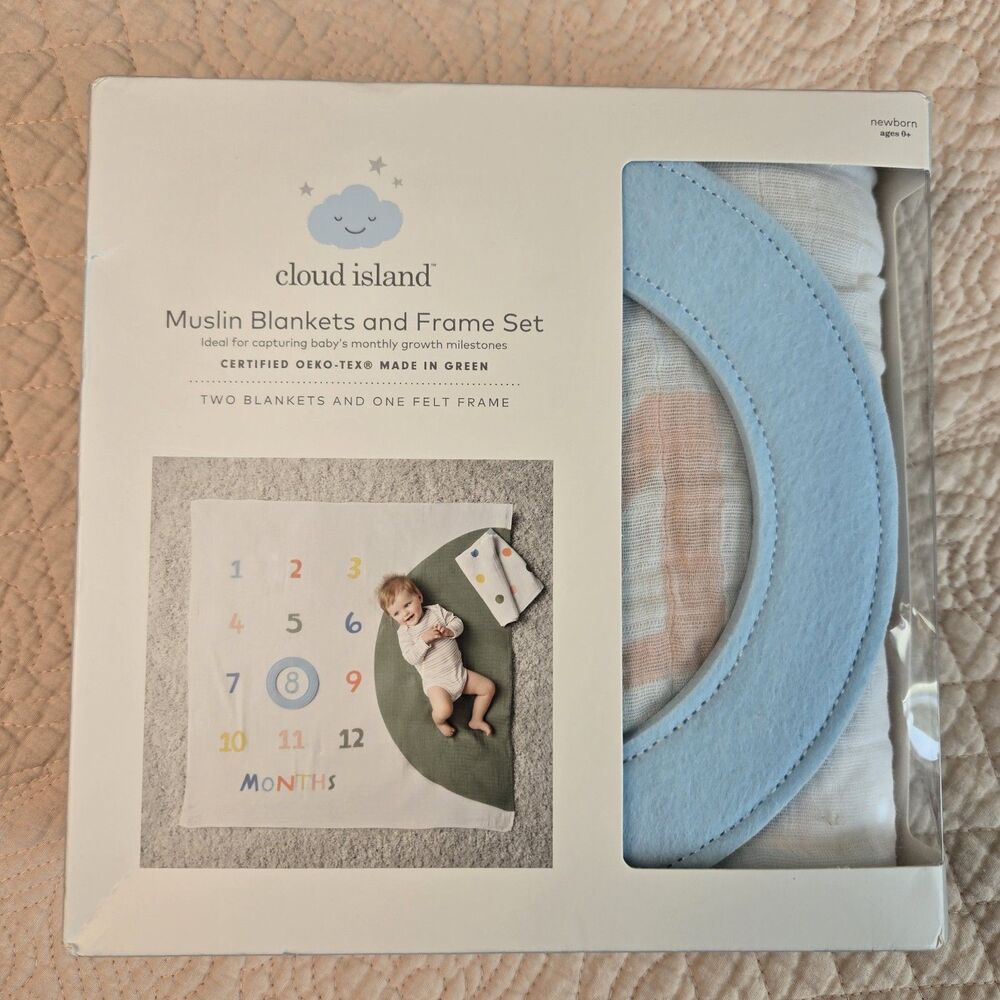 Cloud Island Milestone Swaddle Baby Blankets w/ Felt Frame Photo 100% Cotton